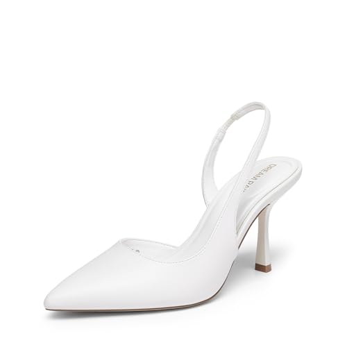 DREAM PAIRS Damen Slingback Pumps, Spitze Kitten High Heels, D'Orsay Stilettoabsatz, Bequemen Elegant Party Brautschuhe,Size 39,Weiss,SDPU26011W