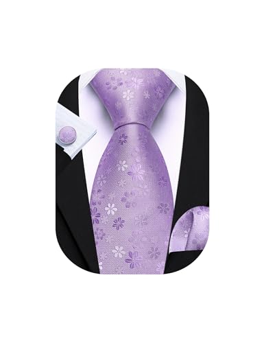Image of Barry.Wang Men Tie Set Floral Paisley Silk Necktie Pocket Square Cufflinks Formal Wedding Party Business