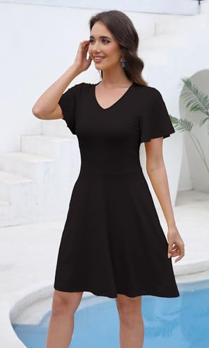 Image of COSSEN Women's Summer Casual T Shirt Dress with Pockets - Short Sleeve V Neck Flowy Loose A-Line Sundress Vacation