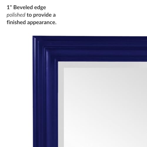 Image of Howard Elliott George Rectangular Glossy Navy Wall Mirror, Rectangle Hanging Wood Framed Vanity Mirrors for Home Decor, Living Room, Bathroom, Bedroom, or Hallway, 24 x 36 Inch