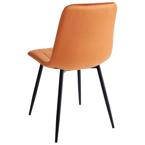 Set Di 4 Sedie Da Pranzo In Velluto Arancione Gambe In Ferro Stile Moderno - 6