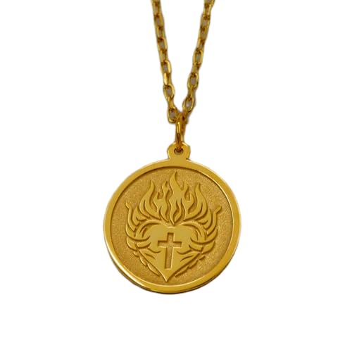 Collier Sacré-Cœur 24 mm résistant en argent plaqué or pour éviter l'oxydation