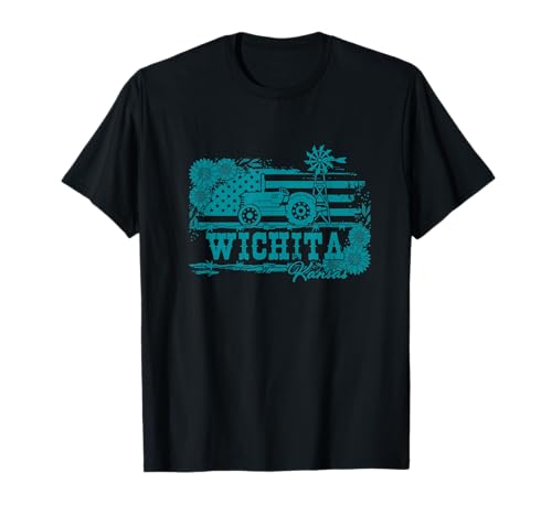Tractor con bandera de Wichita, Kansas, Estados Unidos, cultivo de girasoles, recuerdo Camiseta