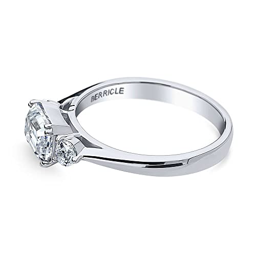BERRICLE Sterling Silver 3-Stone Wedding Engagement Rings 1 Carat Emerald Cut Cubic Zirconia CZ East-West Promise Ring for Women, Rhodium Plated Size 4-103
