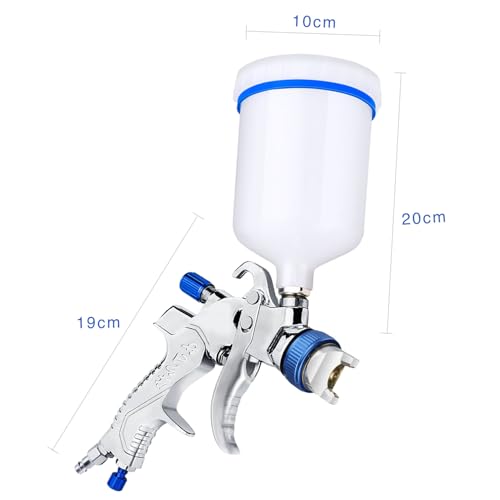 HVLP Lackierpistole Spritzpistole mit 3 Düsen 1,4/1,7/2,0mm, 600ml Plastikbecher, Luftdruckregler, Lacksiebe usw. Profi Druckluft Farbsprühsystem Spraypistole Kit für Autos, Möbel