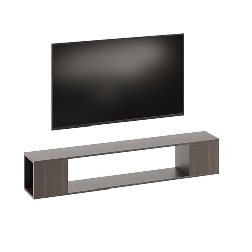 Image of FURNEASER Ether Modern Wall Mounted TV Unit with Floating Shelf | Wooden TV Entertainment Unit for Living Room | Engineered Wood Media Console for 43,50, 55 to 65 Inch TV (Wenge)