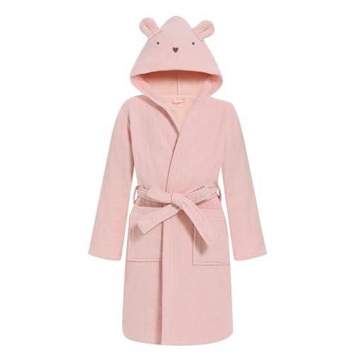 WYTbaby Bademantel Kinder 100% Baumwolle Weich Flauschiges Frottee Kinder Morgenmantel Mit Kapuze für Jungen und Mädchen 6-8 Jahre