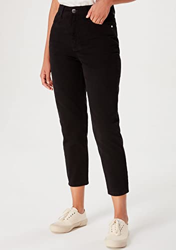 Calça Básica Em Sarja Feminina Cintura Alta Mom - Preto - 38