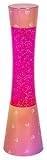 [Material]: Die Glitter Lavalampe rosa besteht aus Metall und Glas