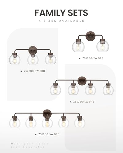 Image of zeyu 32 Inch Oil Rubbed Bronze Vanity Light, 4-Light Bathroom Light Fixture, Vanity Lighting Fixtures with Clear Glass Globe Shade, ZS62BG-4W ORB