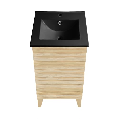 Image of Swiss Madison Cascade 18 in. Natural Oak Bathroom Vanity with Black Ceramic Sink Top