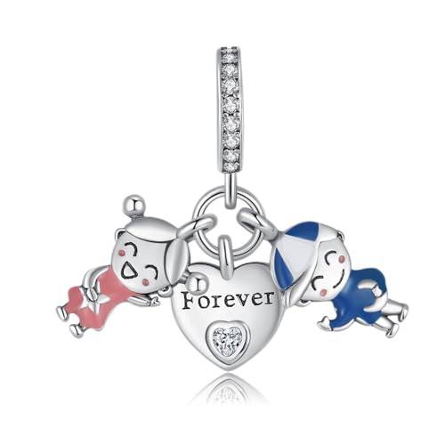 VALGACLS Boy & Girl Forever Charm - 925 Sterling Silver Charms for Bracelets and Necklace - Little Girls and Boys