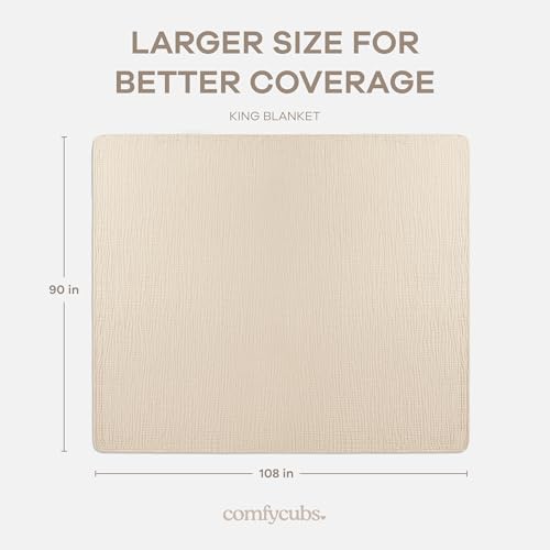 Image of Comfy Cubs Muslin Blanket for Adults King 108 inch x 90 inch - 6 Layer Soft, Breathable & Lightweight Muslin Adult Blanket - Machine Washable & Designed in The US Bedding for All Seasons - Sand