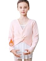 Monbessi Ballettjacke Mädchen Langarm mit Flauschiger Futterung Ballett Wickeljacke Baumwolle Ballett Jacke für 3-12 Jahren(120, Rosa)