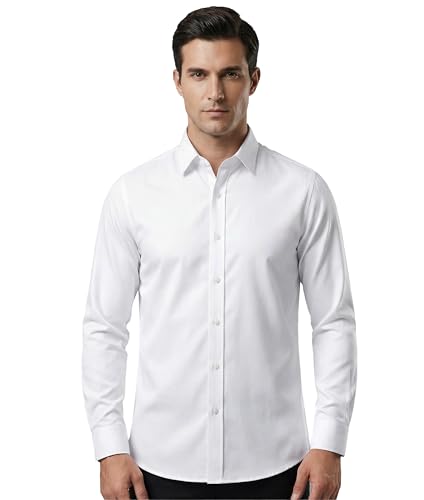 ZHAOCAI Hemd Herren Herrenhemden Langarm Bügelfrei Regular fit Business Freizeithemd Slim Stretch Button Down Modische Hemden Stehkragen (DE/NL/SE/PL, Alphanumerisch, M, Regular, Regular, Weiß)