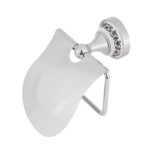 Toilet Paper Holder, Ceramic + Stainless Steel Polished Toilet Paper Dispenser with a Tissue Lid, Wall Mount Commercial Toilet Paper, Tissue Roll for Bathroom, Washroom (Chrome)