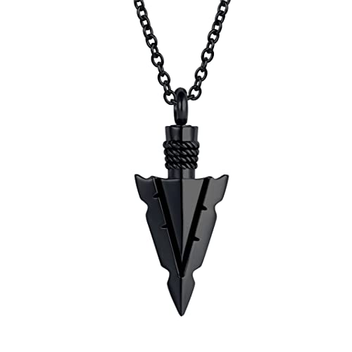 LuxglitterLin Black Spearpoint Arrowhead Urn Neckalce for Ashes Tribal Ash Holder Cremation Keepsakes Memorial Pendant Jewelry