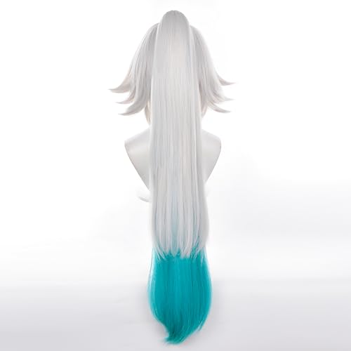 Image of Feixiao White Green Gradient Wigs Long Straight Wig with Bangs Adult COS Anime Game Cosplay Wigs Halloween,Christmas,Comic con,Game Show,Party