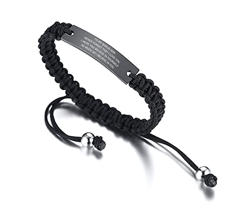 To My Bonus Son Bracelet Gift L Never Forget That I Love You Engraved Handmade Braided Rope Bracelet From Stepmother/Stepfather, Stepson Gift For Birthday Graduation Adoption Gifts For Step Son #TOP1