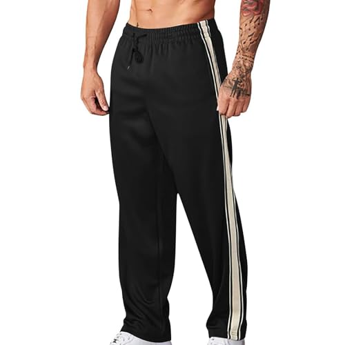 Men's Sweatpants with Drawstring Elastic Waist Pockets, Solid or Striped Casual Straight Leg Baggy Fit2