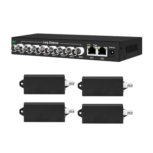 Commutateur Coaxial POE Plus 8 Ports pour caméra BNC et réseau Uplink 4x10Gbe RJ45