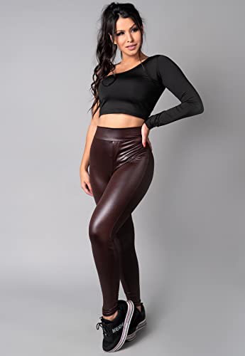 Calça Legging Cirre Cintura Alta Hot Pants Couro Fake MVB Modas