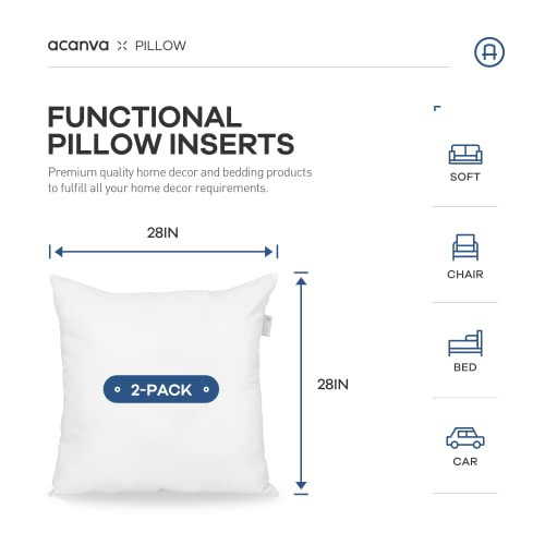 Acanva Premium Throw Pillow Inserts With Microfiber Filled, Lumbar Support Decorative Stuffer For Sofa Bed Couch & Chairs, 28X28, 2 Count, White #TOP3