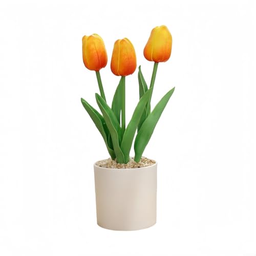 Floweringbeter Piante artificiali di tulipano in vaso per abbellire casa e ufficio (arancione)