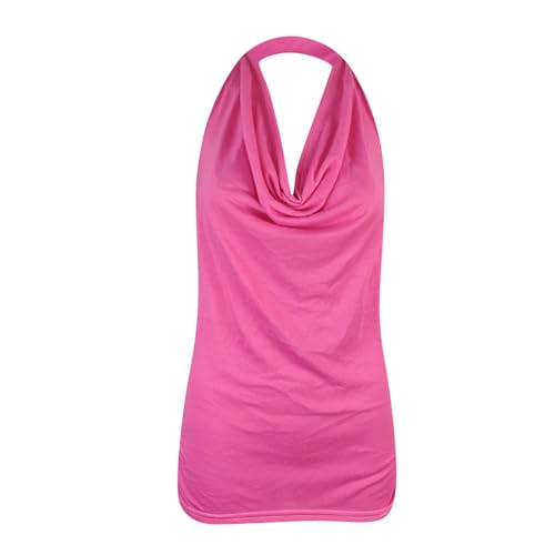 MRGIINR Venta de Año Nuevo Mujeres Sexy Halter Tank Tops Reino Unido Verano Color Sólido Sin Mangas Fruncido Cuello en V Ajuste Suelto Chaleco Largo Tops Vacaciones Playa Fiesta Señoras Moda Tops Hoy