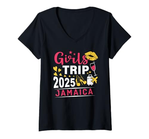 Donna Girls Trip 2025 Jamaica Travel Group Matching Jamaica Vacay Maglietta con Collo a V