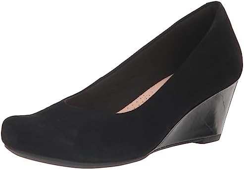 Clarks Zapatos de tacón de cuña Flores Tulip para Mujer, Gamuza Negra combinada.