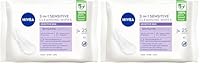 NIVEA Sensitive Biodegradable Cleansing Wipes (50 Pack) | For Sensitive Skin | Removes Waterproof Makeup | Alcohol Free | Provitamin B5 Gently Soothes Skin | Daily Facial Wipes