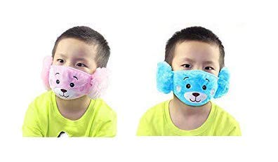 Clastik Girls and Boys Warm Winter Face Mask with Plush Ear Muffs Covers, Free size, Pack of 2(COLOR AND DESIGN MAY VARY)