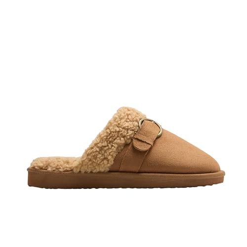 YSABEL MORA Zapatillas de Casa con Hebilla y Borreguito Comodidad y Estilo Único Forro Suave y Cálido Exterior Efecto Ante Elegante Suela EVA para Máximo Confort y Durabilidad