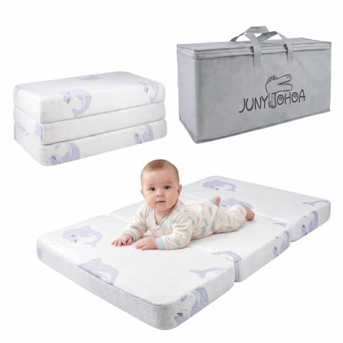 Image of Trifold Pack and Play Mattress (38 inchx26 inchx3 inch) - Dual-Sided Soft & Firm Memory Foam Mattress, Foldable Portable Crib Mattress with Carrying Bag, Breathable & Washable Cover, Fits Standard