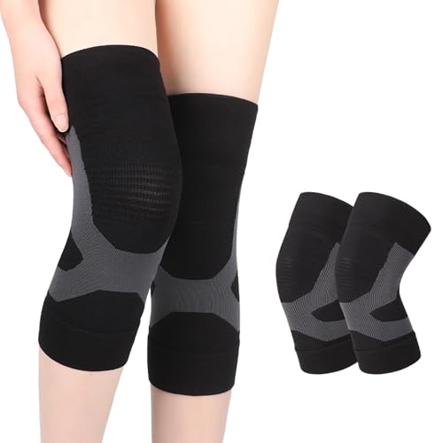 XRUFY Graphene Knee Support Sleeves for Men & Women – Breathable High-Elasticity Compression, Anti-Slip Design for Running, Gym, Arthritis Relief (Black/Gray) X-Large