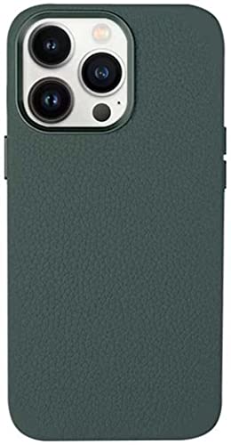 Coque en cuir motif litchi pour iPhone 13 Pro doublure microfibre luxe vert