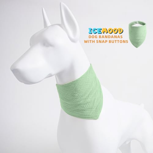 ICEMOOD Haustier-Baumwoll-Bandanas mit verstellbarem Druckknopf für kleine Welpen – Einfarbiges Hundehalstuch,Erbsengrün,M