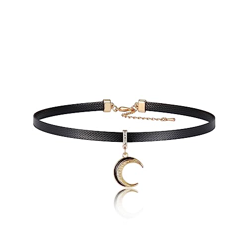 Hexalova Moon Choker Necklace, Black Choker Necklace, Goth Gothic Choker, Black Leather Choker, Moon Pendant, Gothic Jewelry For Women Girls (6) #TOP8