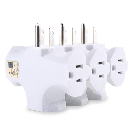 [UL Listed] Cable Matters 3-Pack 3 Way Plug Adapter 15A 1875W, 3 Prong 3 Outlet Adapter, Power Splitter Plug Outlet, 3 Way Electrical Splitter, White