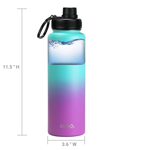 Image of Drinco Stainless Steel Water Bottle Spout Lid Vacuum Insulated Double Wall Water Bottle Wide Mouth Leak Proof Keep Cold Sport Camping Hiking (40oz Ombre Fuchsia Teal)