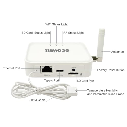 Image of ECOWITT GW3001 Weather Station, Includes GW3000 Wi-Fi & Ethernet Gateway and WS90 Sensor Array, with SD Card Port, Indoor Outdoor Temp /Humidity /Rain /Anemometer /Barometric /Solar&UV Light, 915 MHz