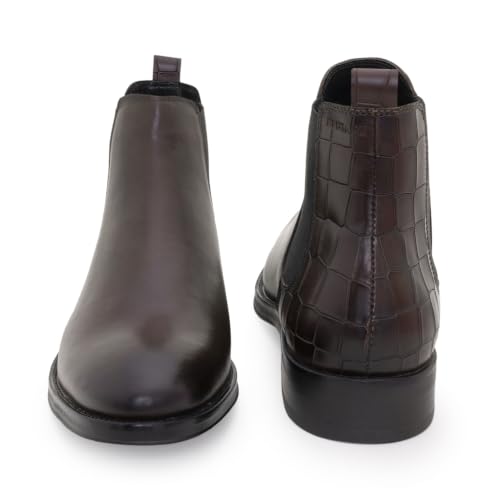 Image of Red Tape Men'S Boots Brown Leather Round Toe Elastic All-Day Comfort