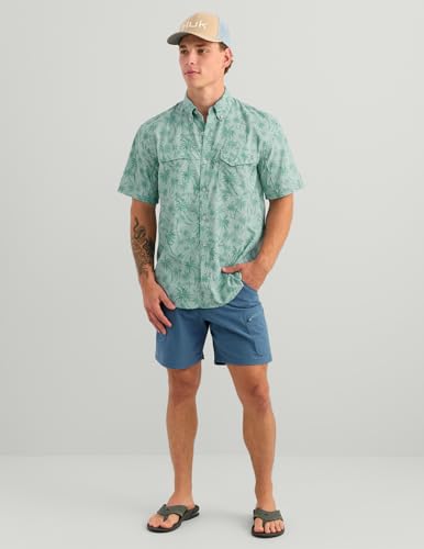 Image of HUK Men's Tide Point Kc Scott Original Artwork Short Sleeve Shirt, Fishing Button Down