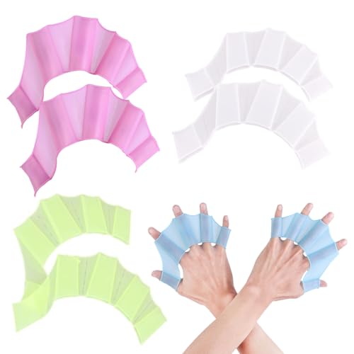 Peiyee 4 Par Aletas de Natación de Mano,Guantes Acuáticos Aletas de Natación con Palma,Guantes de Natación de Silicona,Aletas de Natación para Nadar Buceo para Niños Mujeres Hombres (S/M/L) (L)