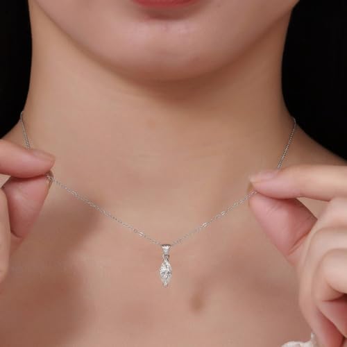 Generic Marquise Moissanite Diamond Pendant Necklace 1 Carat Solitaire S925 Sterling Silver Dainty Choker Chain Necklace White Gold Plated Women Girl Gifts thumb #8