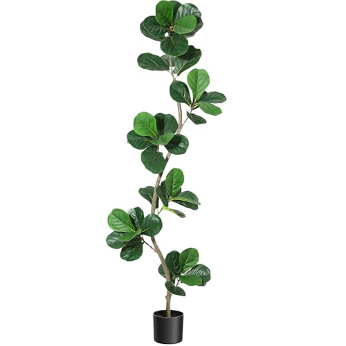GAOMON 6FT Artificial Fiddle Leaf Fig Tree in Black Nursery Pot,Faux Potted Tree for Home Decor, Fake Rubber Tree for Indoor Office Living Room