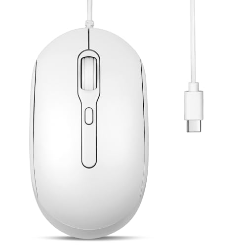 Perixx PERIMICE-222CW USB Type C Wired Optical Mouse, Adjustable DPI 1200/1600/2000, Silent Click, 5.9 Ft Cable, Compatible with Tablets Laptops PCs, White by Perixx - Used condition - US$8.78