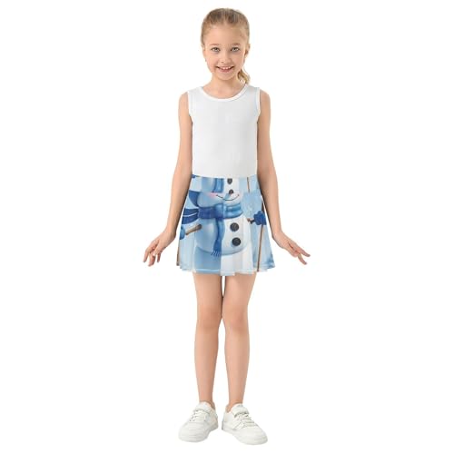 Athletic Shorts Girls Skorts Cute Snowman Blue Winter Skirts with Shorts Preppy Cheer Skirt 3t3