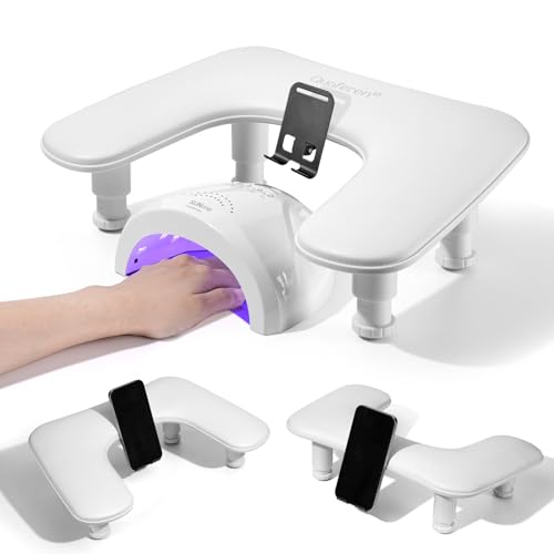 U-Shaped Manicure Arm Rest for Nails Tech with Rotating Phone Holder, White
